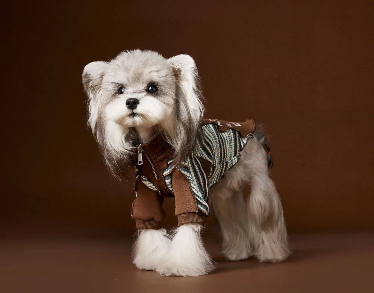Fashionable Striped Design Italian Gentleman-Style Pet Hoodie With Zipper And Dog Hooded Top