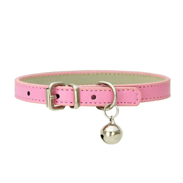 Cute Cat Collar Solid PU Leather Adjustable Pet Collars with Bells Cats Products for Puppy Kitten Outdoor Kitten Supplies