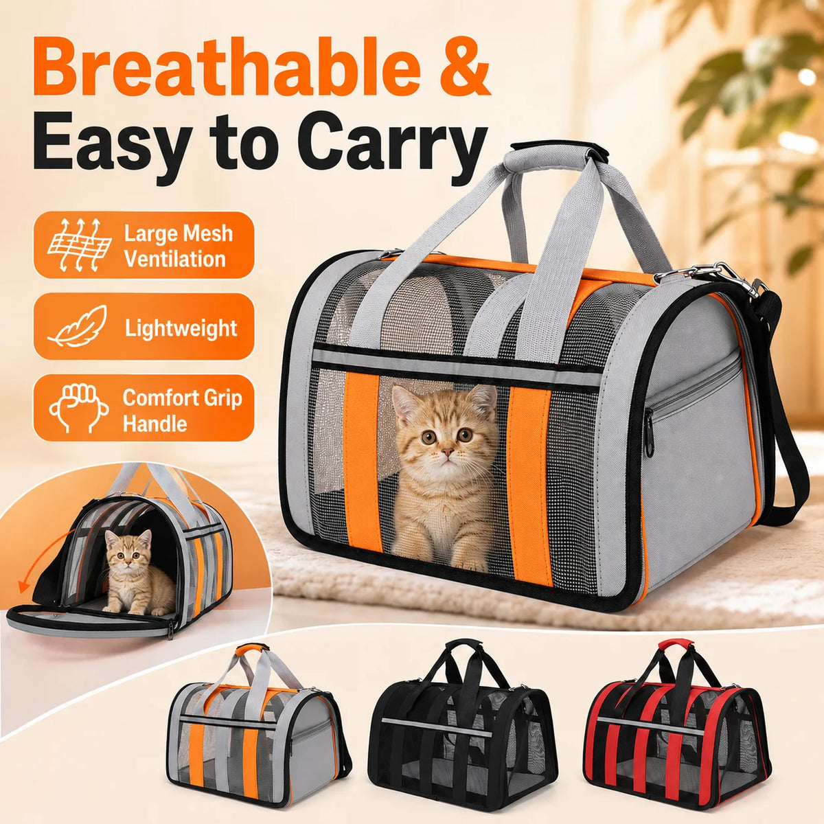 Stylish Breathable Pet Carrier, Dual Use Crossbody & Handheld Travel Cage, Portable Backpack for Cats & Small Dogs