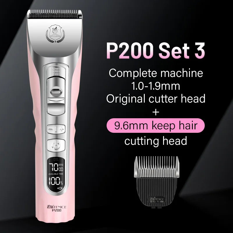 Fenice Sakura Pink Dog Hair Cutting Machine 5000mA Capacity Cordless LCD Screen Pet Dog Grooming Clipper Rechargeable Shaver Set