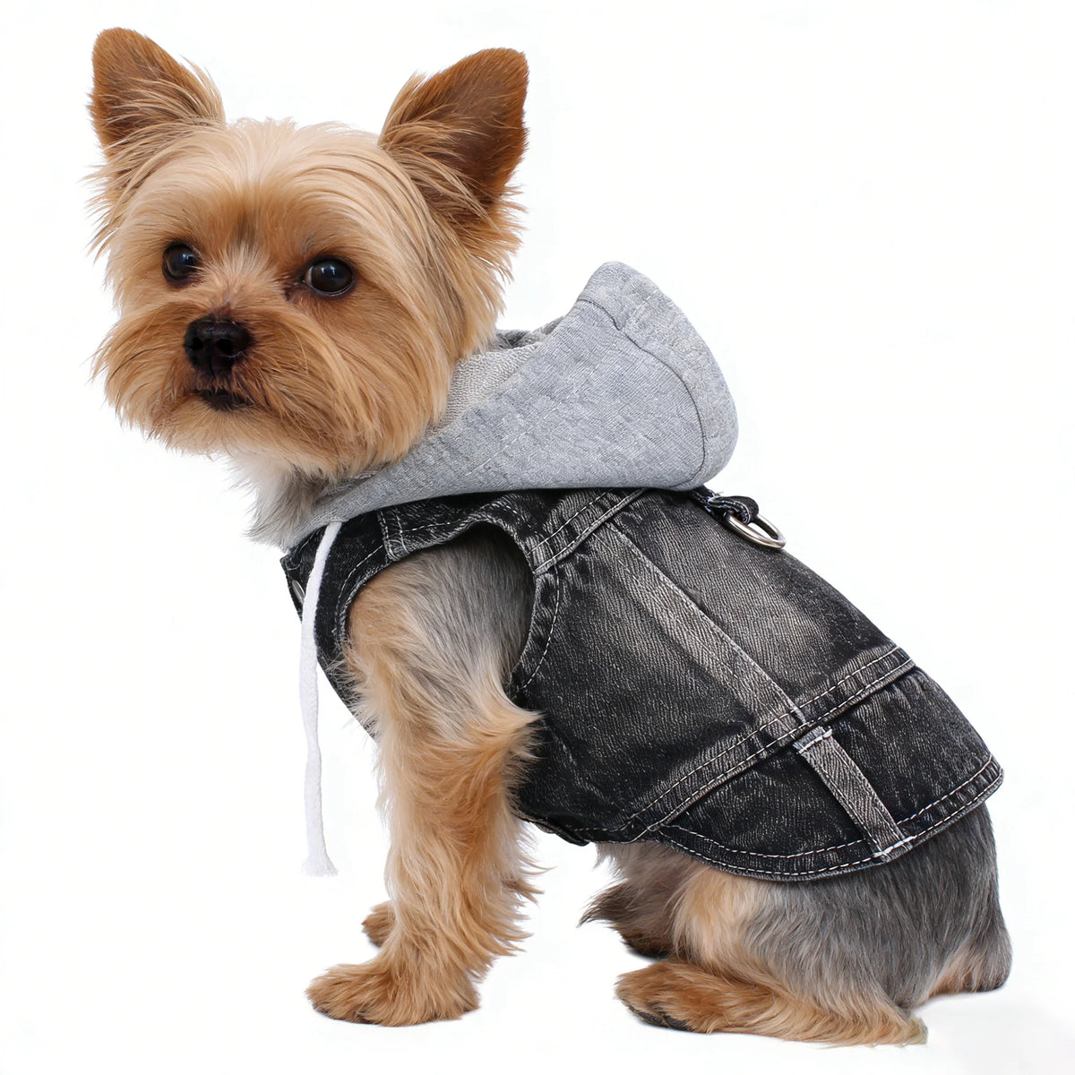 Small Dog Clothes Gray Knitted Hoodie Puppy Spring Clothing Blue/Black Jean Vest for Boys Pet Soft Denim Fabric Sleeveless Shirt