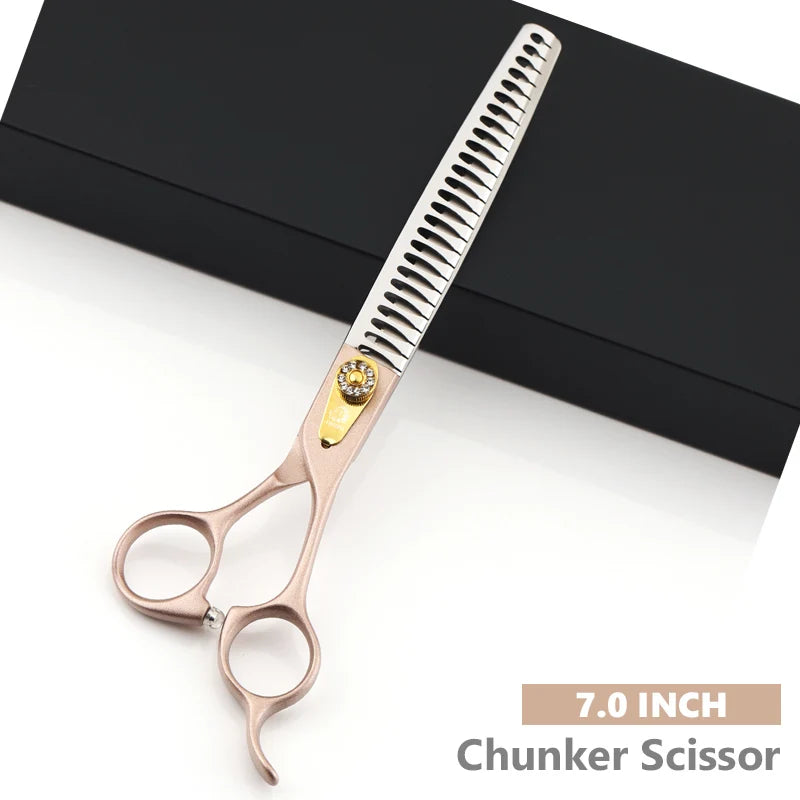 FIRELION 7.0/7.5 Inch 440C Steel Dog Curved Scissors Pet Grooming Scissors Set  Professional Cutting/Thinning/Chunker Shears