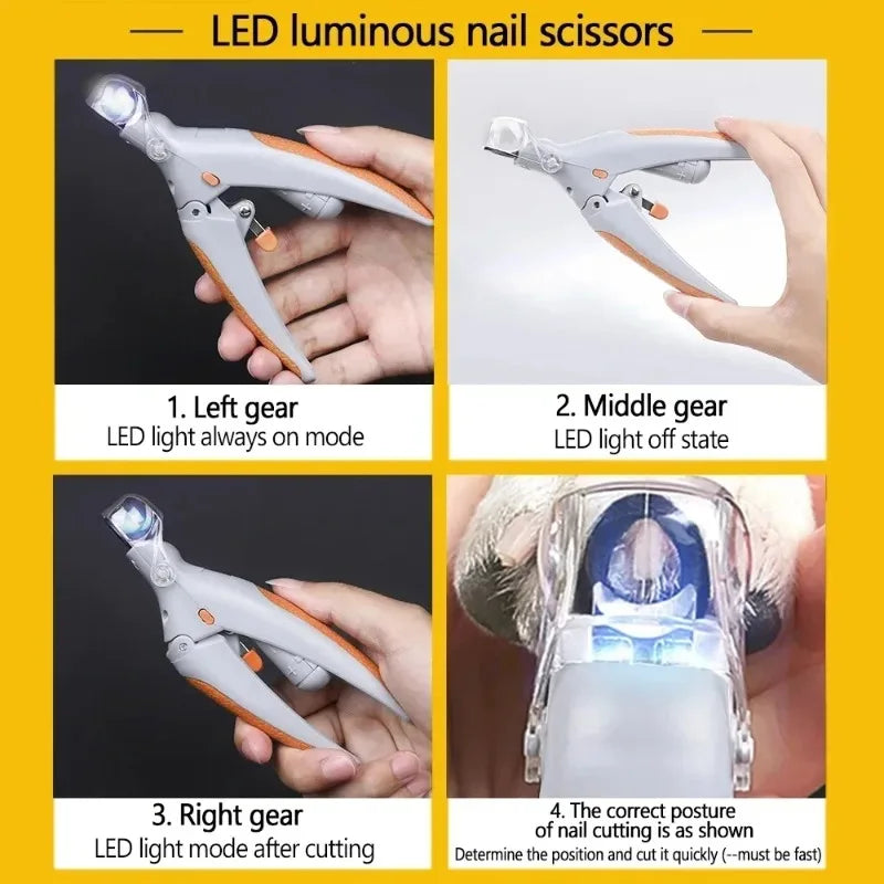 Built-in LED Pet Nail Clipper Light Assisted Claw Cutter Suitable For Dog Cat Daily Household Pet Grooming Maintenance