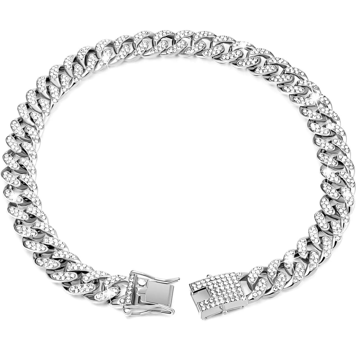 Shiny Rhinestone Cuban Chain Dog Pet Necklace Fashionable and Durable