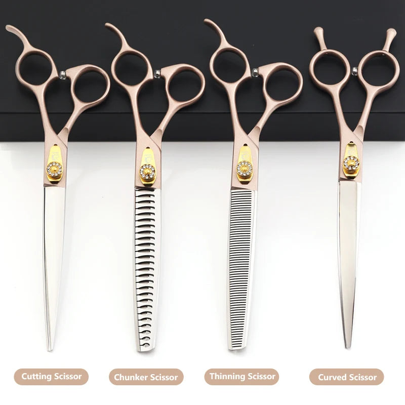 FIRELION 7.0/7.5 Inch 440C Steel Dog Curved Scissors Pet Grooming Scissors Set  Professional Cutting/Thinning/Chunker Shears