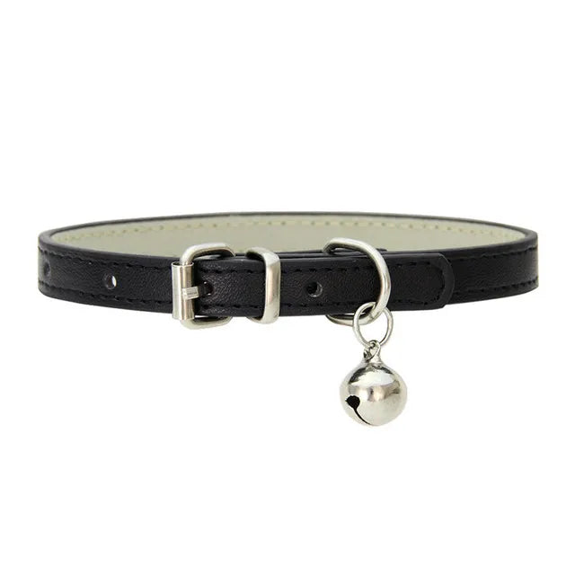 Cute Cat Collar Solid PU Leather Adjustable Pet Collars with Bells Cats Products for Puppy Kitten Outdoor Kitten Supplies