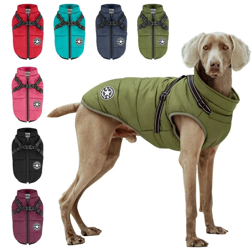 Large Pet Dog Jacket With Harness Winter Warm Dog Clothes For Labrador Waterproof Big Dog Coat Chihuahua French Bulldog Outfits