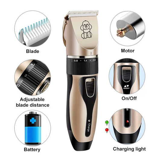 Professional Pet Hair Trimmer for Dogs Cats Rabbits, Rechargeable Grooming Clipper Ceramic Blade Low Noise Hair Cutting Tool