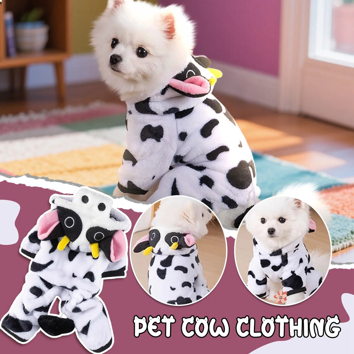 Cute Cow Pet Costume Warm Plush Dog Costume For Halloween Christmas For Dogs And Puppies Fashionable Designer Costumes