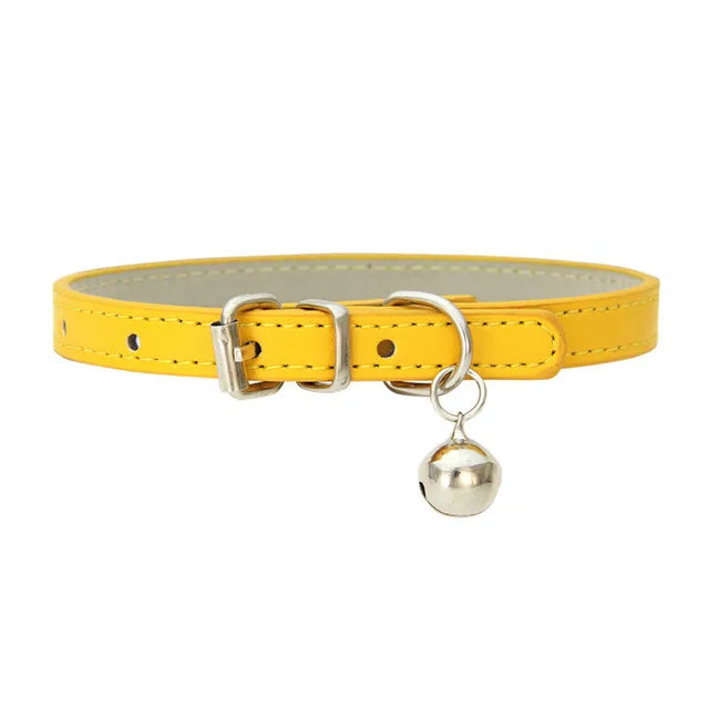 Cute Cat Collar Solid PU Leather Adjustable Pet Collars with Bells Cats Products for Puppy Kitten Outdoor Kitten Supplies