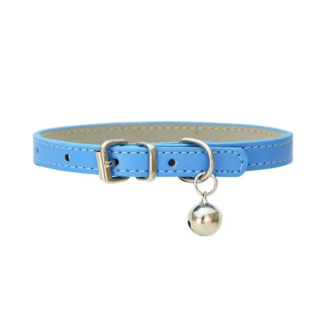 Cute Cat Collar Solid PU Leather Adjustable Pet Collars with Bells Cats Products for Puppy Kitten Outdoor Kitten Supplies