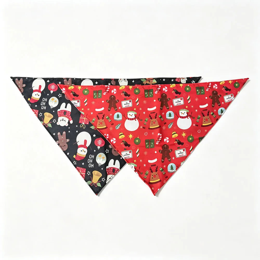 2 PCS Christmas Pet Bandana Set, Dog Holiday Scarf, Xmas Triangle Bib, Cute Puppy Costume Accessories for Teddy Golden Retriever