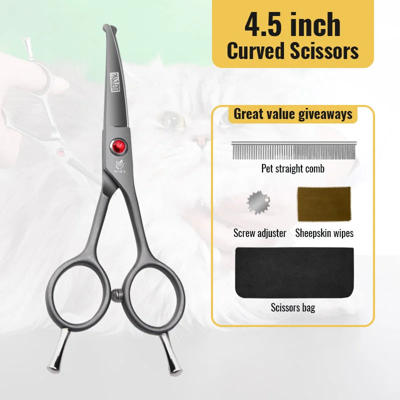 Fenice High Quality 4.5 inch Dog Cat Safely Round Tips Top Grooming Small Scissors Tool for Pet Eyes/Face/Foot/Nose
