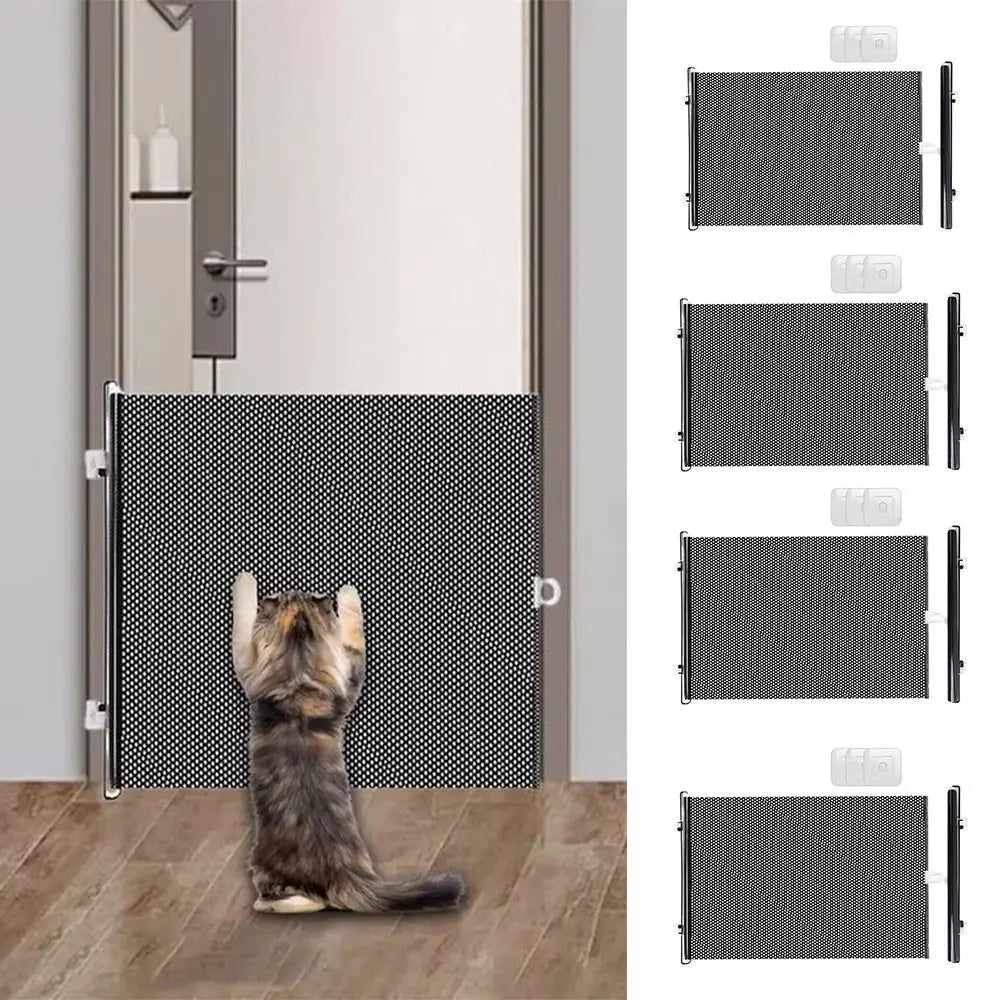 Retractable Pet Fence Barrier Folding with Universal Hooks Baby Safe Guard Door Easy Installation Pet Isolation Gate
