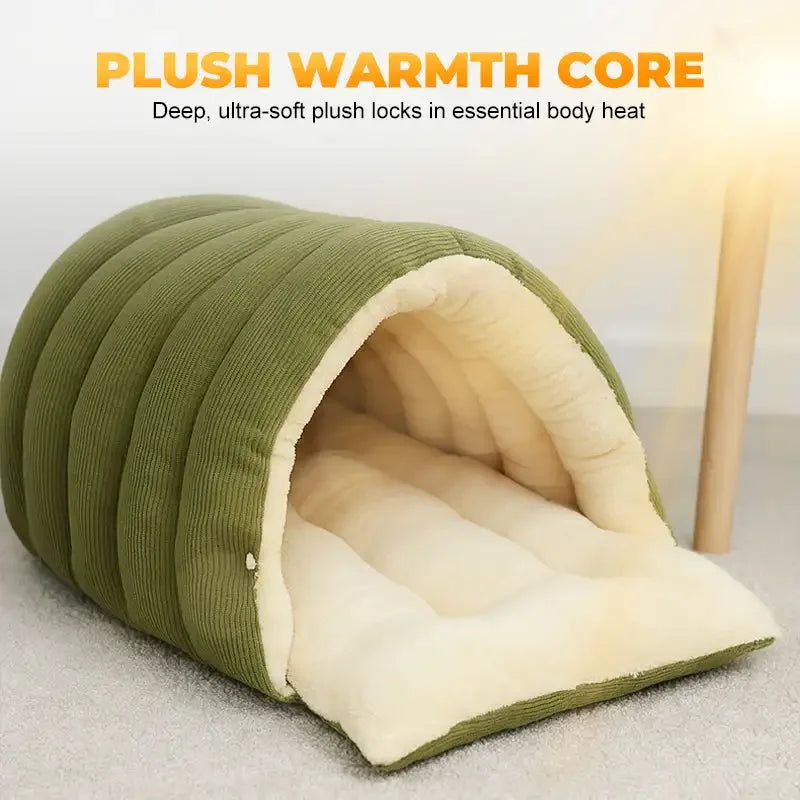 Winter Thermal Plush Cat Bed Winter Warm Enclosed House with Removable Washable Cover for Cats Small Pets Anxiety Relief ﻿