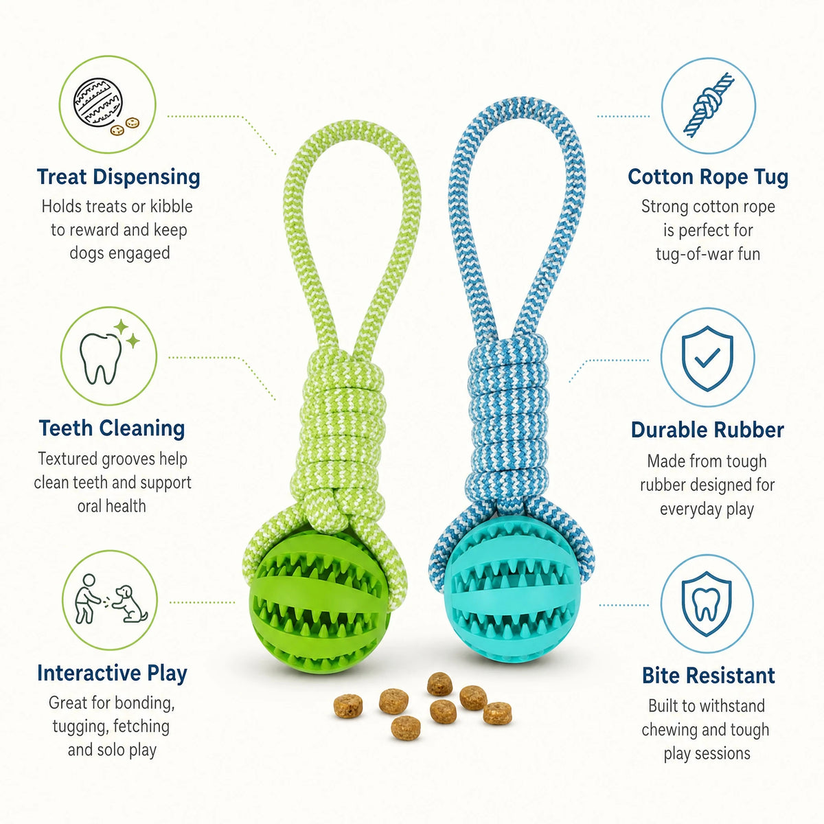 Interactive Dog Toys Treat Dispensing Ball Cotton Rope Tug Chew Toy for Small Medium Large Dogs Teeth Cleaning Bite Resistant Pet Supply