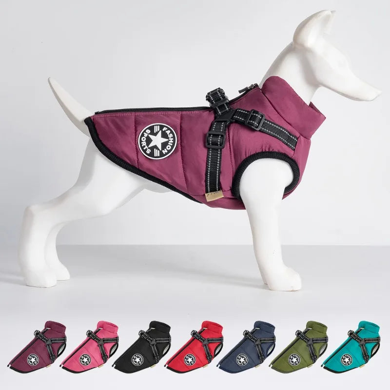 Large Pet Dog Jacket With Harness Winter Warm Dog Clothes For Labrador Waterproof Big Dog Coat Chihuahua French Bulldog Outfits