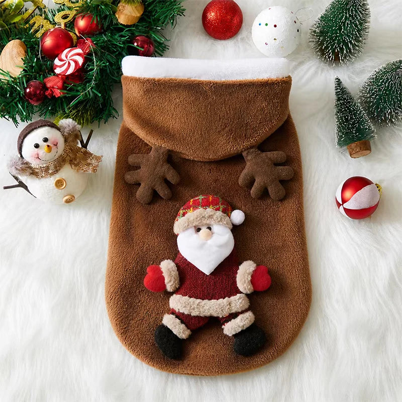 Christmas Dog Clothes Autumn and Winter Flannel Cats Dogs Hoodies Pet Clothes for Small Medium Dogs Christmas Dog Cat Costume