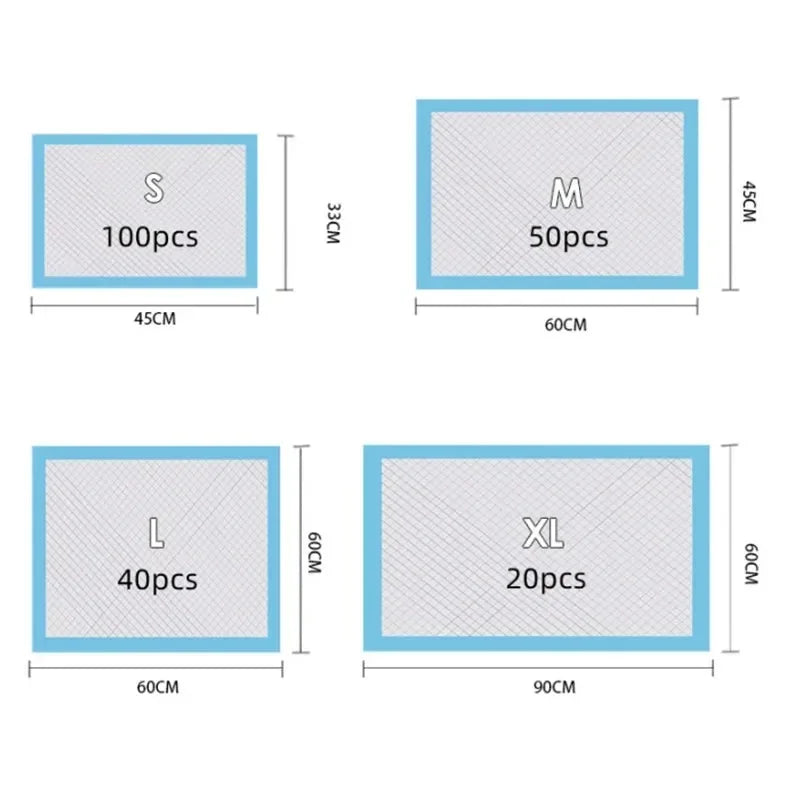 100 50 40 20PCS Disposable Puppy Dog Training Pee Mats Super Absorbent Odor‑Control Quick Dry Pet Diaper Pads For Indoor Dog Toi