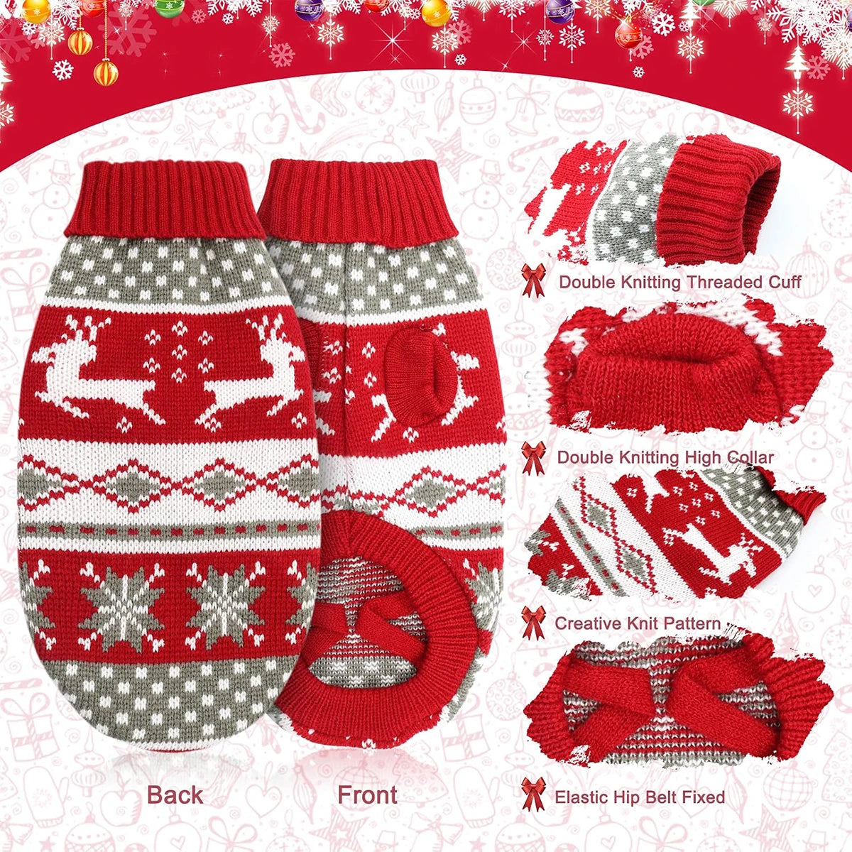 Christmas Dog Sweater Medium Large Dogs Reindeer Snowflake Knitted Sweater Xmas Holiday Pet Clothes Turtleneck Knitwear Pullover