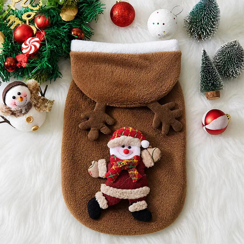 Christmas Dog Clothes Autumn and Winter Flannel Cats Dogs Hoodies Pet Clothes for Small Medium Dogs Christmas Dog Cat Costume