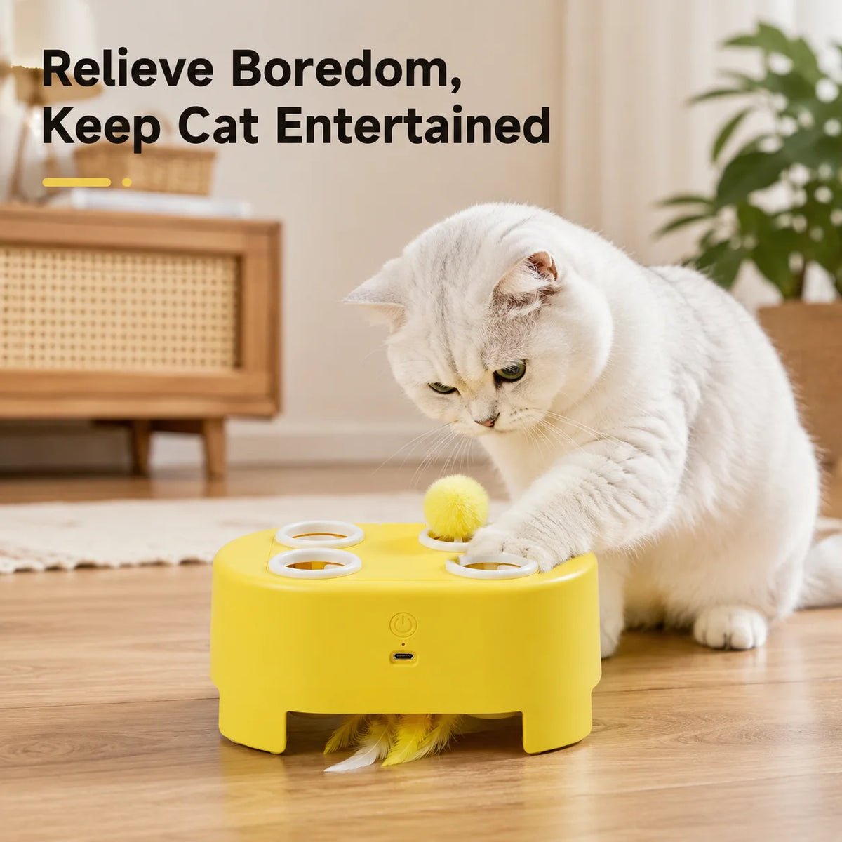 Automatic Whack‑a‑Mole Cat Toy Rechargeable Interactive Kitten Toy Replaceable Feather Ball Indoor Self‑Play Relieve Boredom