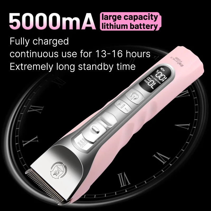 Fenice Sakura Pink Dog Hair Cutting Machine 5000mA Capacity Cordless LCD Screen Pet Dog Grooming Clipper Rechargeable Shaver Set