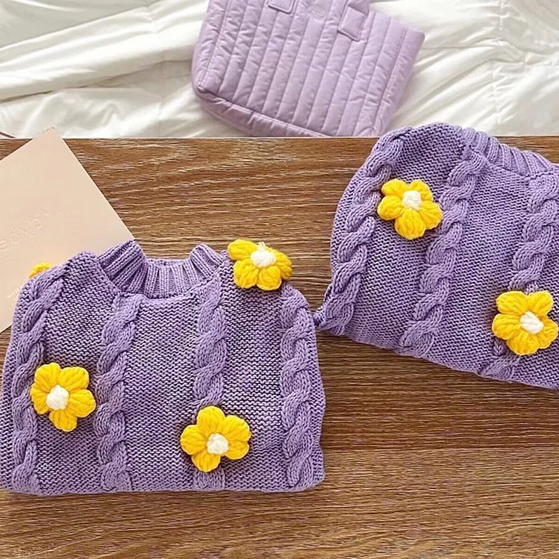 Dog Cute Purple with Yellow Flower Sweater Pullover Warm for Winter Clothes Wear Christmas Gift for Small Little Puppy