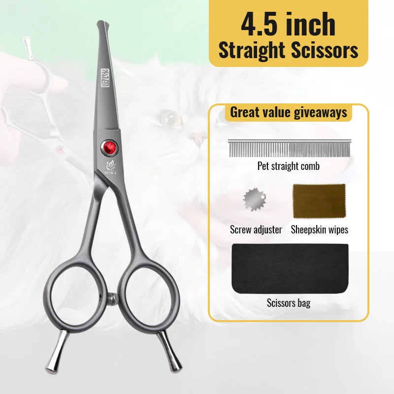 Fenice High Quality 4.5 inch Dog Cat Safely Round Tips Top Grooming Small Scissors Tool for Pet Eyes/Face/Foot/Nose