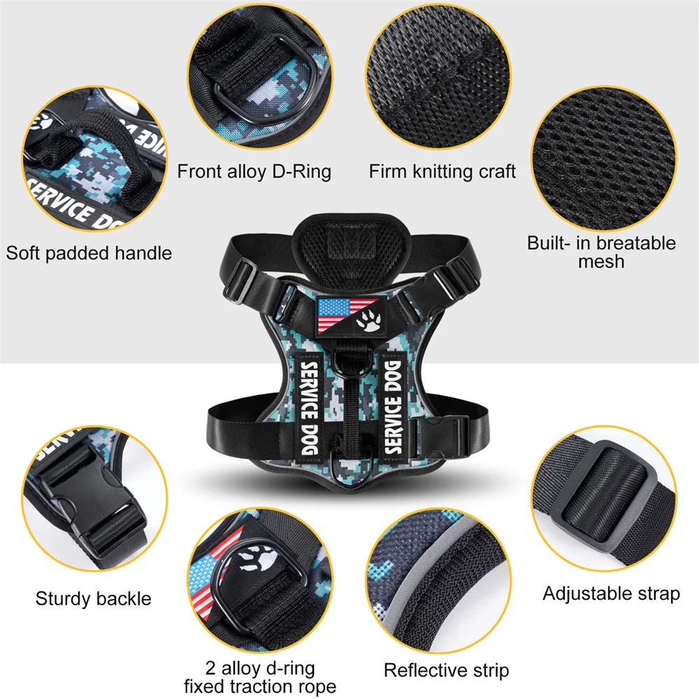 Oxford Working Dog Harness Reflective Medium Large Dog Vest Harness with 5 PCS Patches WD Harness Pet Dog Accessories