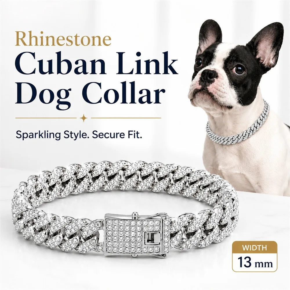 Shiny Rhinestone Cuban Chain Dog Pet Necklace Fashionable and Durable