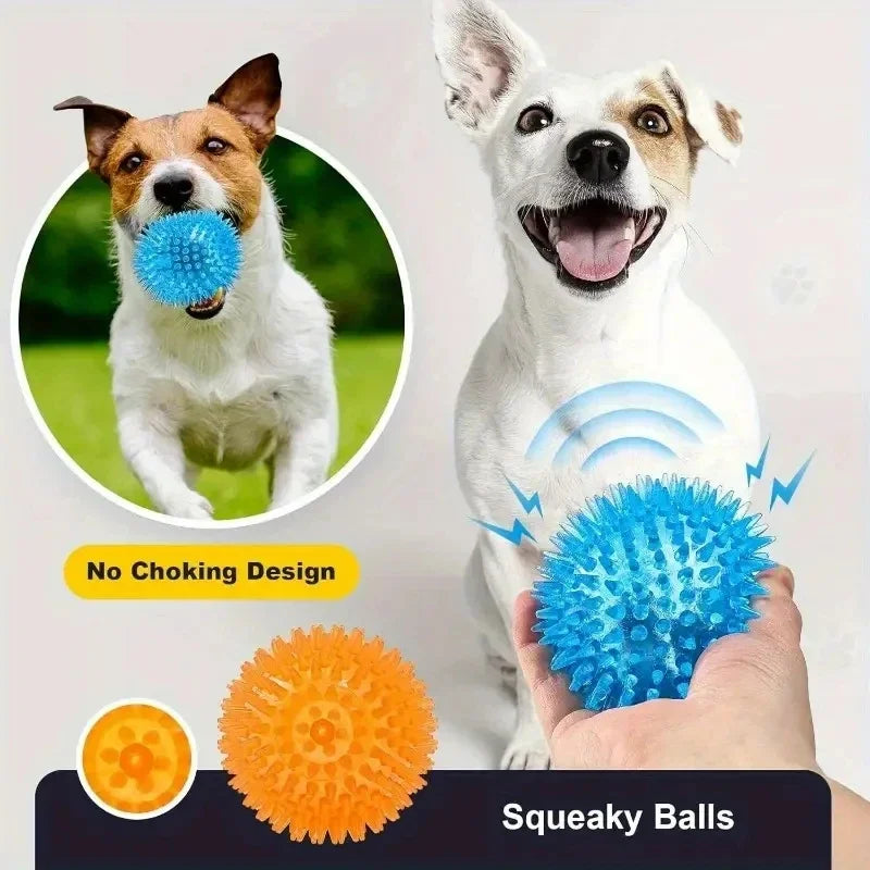 6 Pieces Durable Dog Rubber Toys Chew Play Squeaky Balls for Teeth Cleaning and Training Safe and  Free for Small and Medium Dog