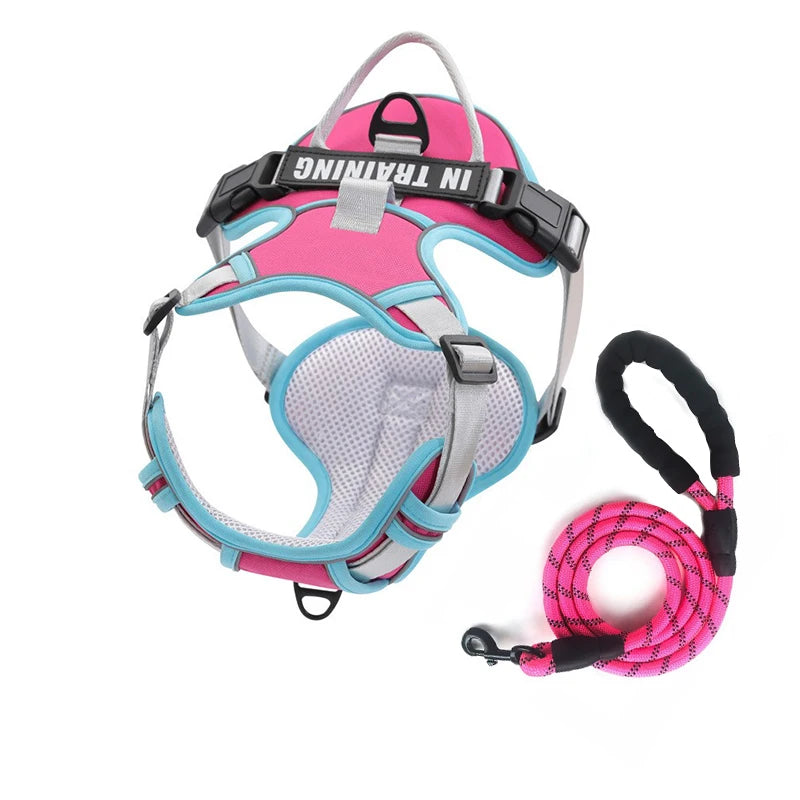 Nylon Adjustable Dog Harness Personalized Dog Harness Vest Reflective Breathable Pet Harness Leash For Small Medium Large Dogs