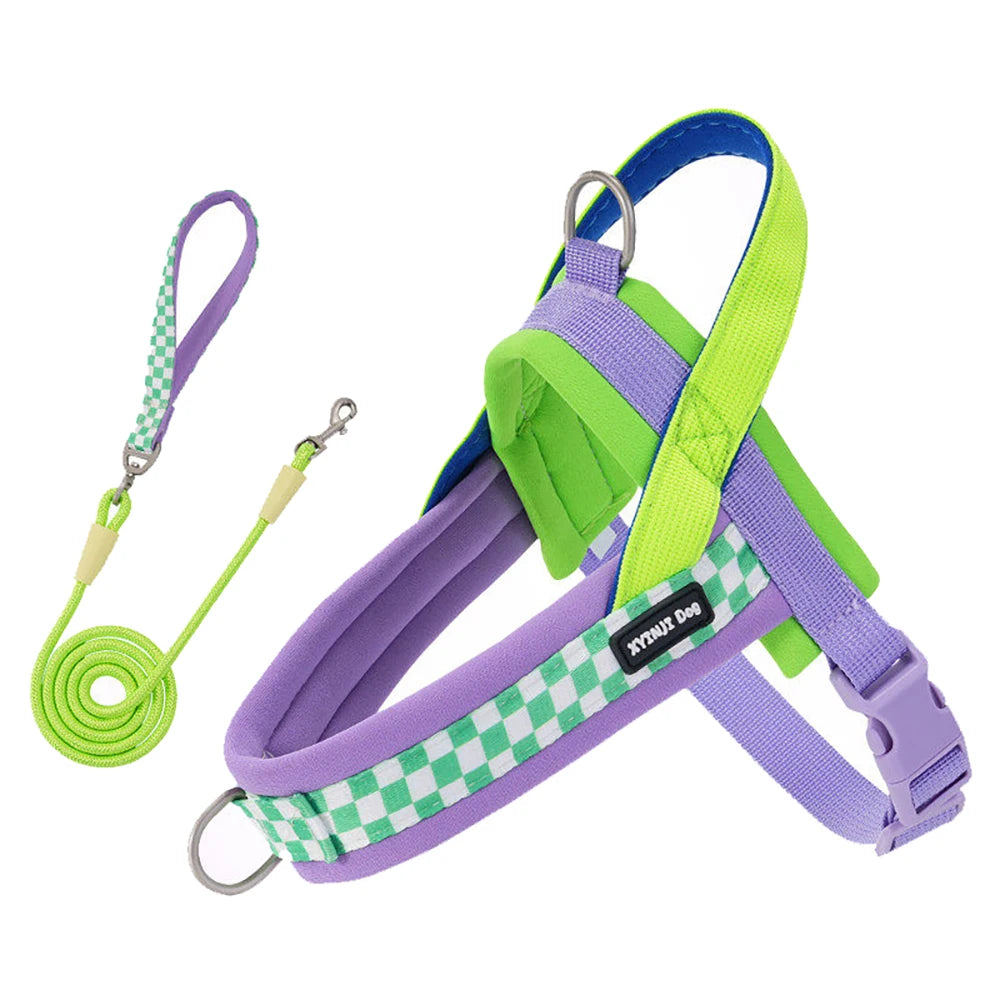 Small Dog Harness and Leash Set,Saddle Style Plaid Adjustable Puppy Vest for Dog Walking Outdoor