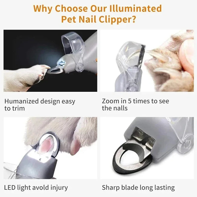 Built-in LED Pet Nail Clipper Light Assisted Claw Cutter Suitable For Dog Cat Daily Household Pet Grooming Maintenance