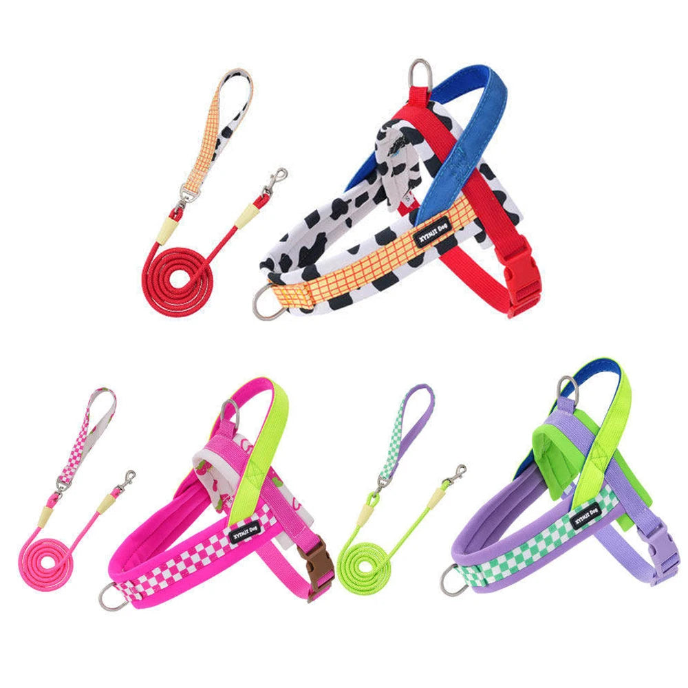 Small Dog Harness and Leash Set,Saddle Style Plaid Adjustable Puppy Vest for Dog Walking Outdoor