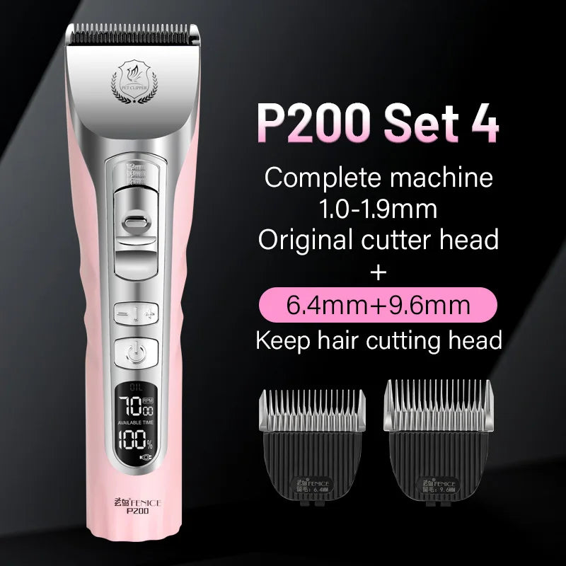Fenice Sakura Pink Dog Hair Cutting Machine 5000mA Capacity Cordless LCD Screen Pet Dog Grooming Clipper Rechargeable Shaver Set