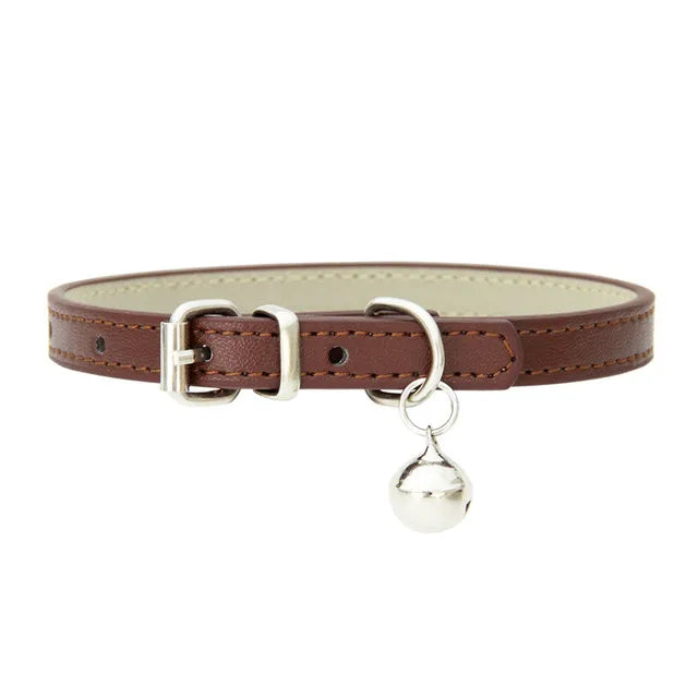 Cute Cat Collar Solid PU Leather Adjustable Pet Collars with Bells Cats Products for Puppy Kitten Outdoor Kitten Supplies