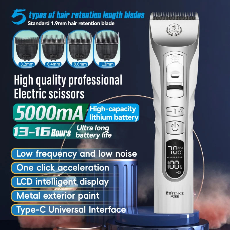 Fenice Dog Hair Cutting Machine Clippers Grooming Pet Animals Haircut Trimmer Shaver Set Pets Cordless Rechargeable Professional