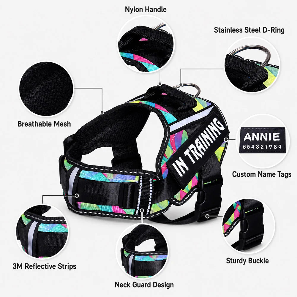 KOMMILIFE Adjustable Nylon Dog Harness Personalized Harness For Dogs Reflective Breathable Neck Guard Dog Harness Vest No Pull