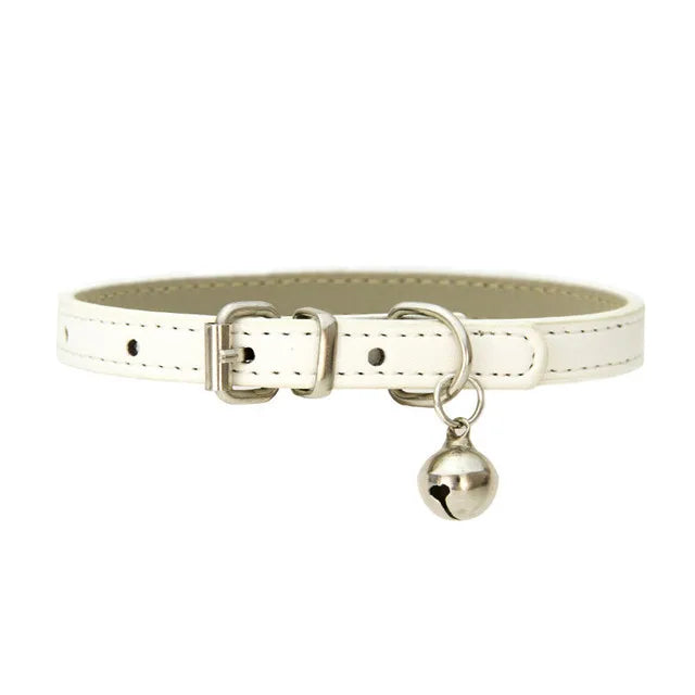 Cute Cat Collar Solid PU Leather Adjustable Pet Collars with Bells Cats Products for Puppy Kitten Outdoor Kitten Supplies