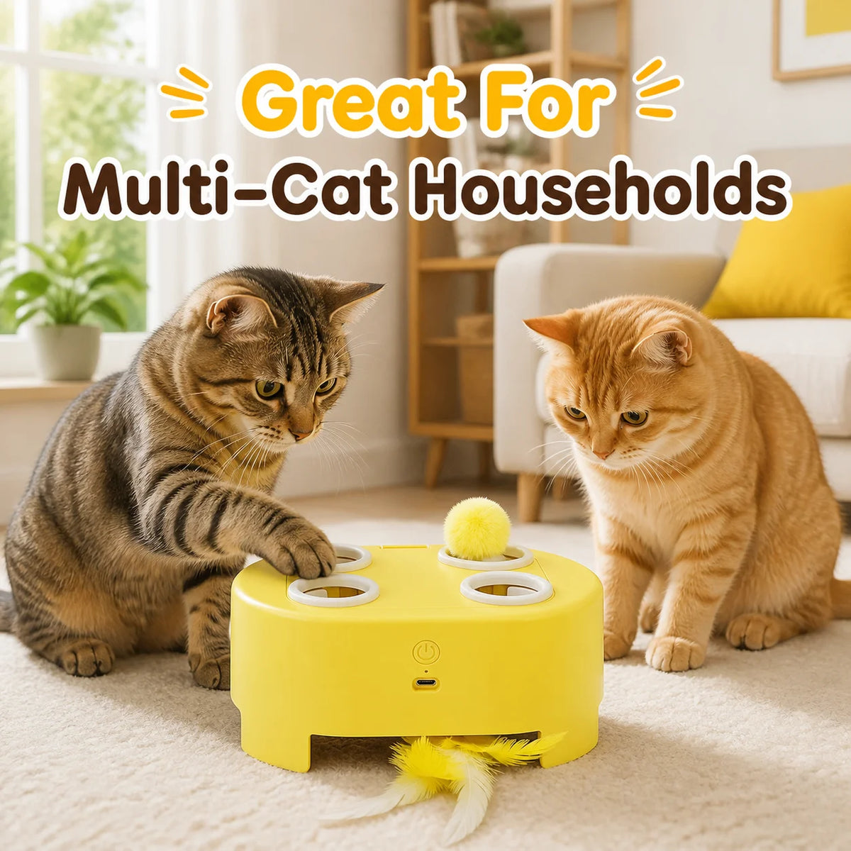 Automatic Whack‑a‑Mole Cat Toy Rechargeable Interactive Kitten Toy Replaceable Feather Ball Indoor Self‑Play Relieve Boredom
