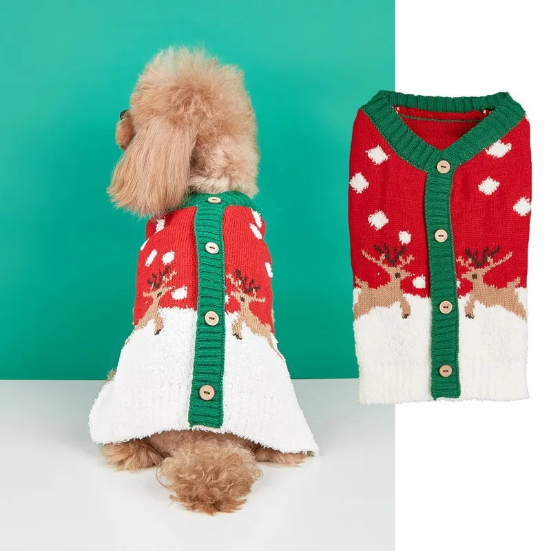 Christmas Pet Sweater for Dogs Cats Gingerbread Man Snowflake Knitted Xmas Jumper, Antler Hoodie with Belt, Warm Festive Costume