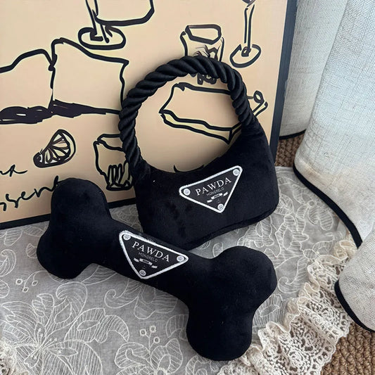 Unique Squeaky Dog Toys Fashionable Plush Designs Handbag Bone Ball Bottle Shape Pet Plush Chewing Toy