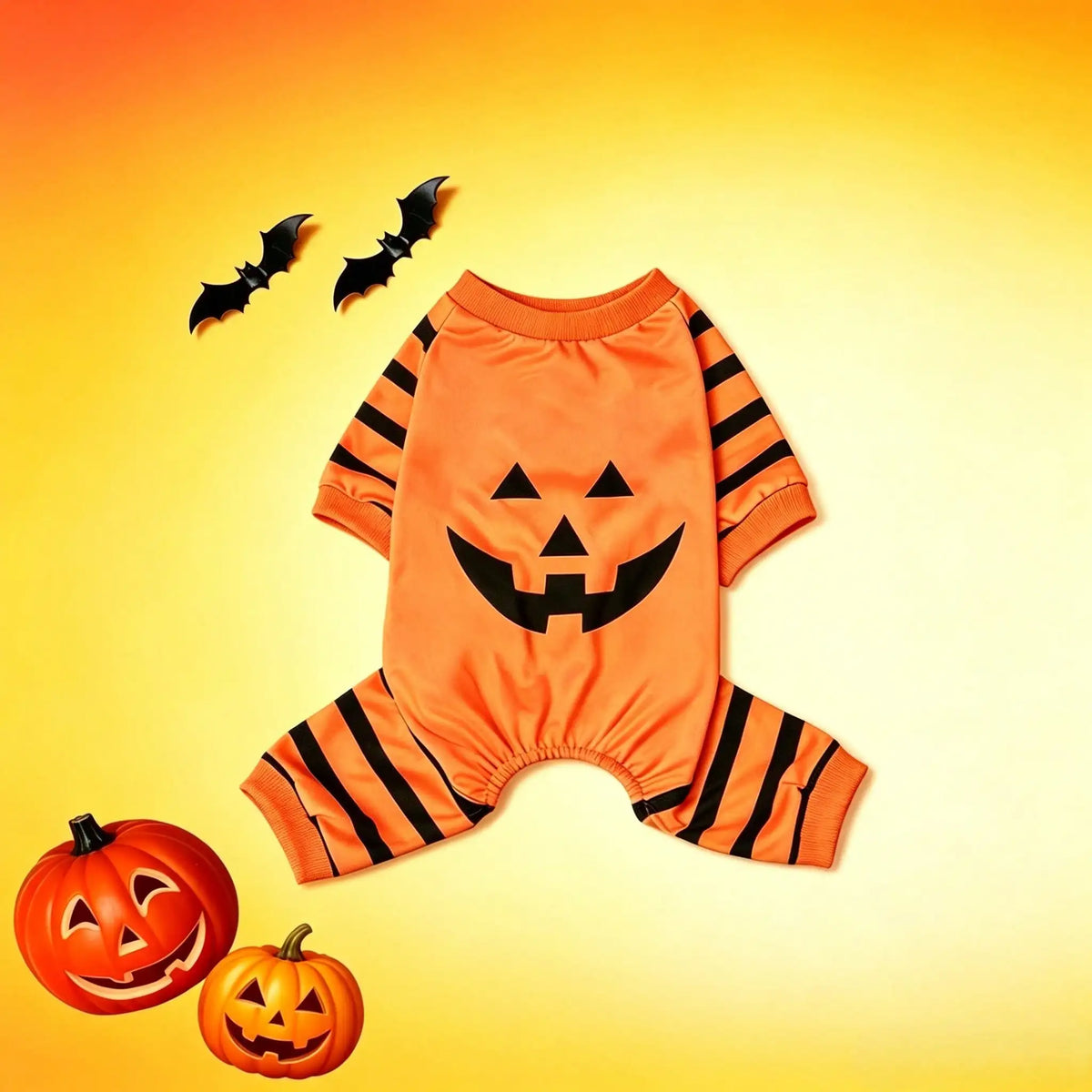 Halloween Lantern Dog Four Leg Jumpsuit Orange Pumpkin Face Puppy Bodysuit Onesie Fall Pajama Outfit For Small Medium Dogs Cats