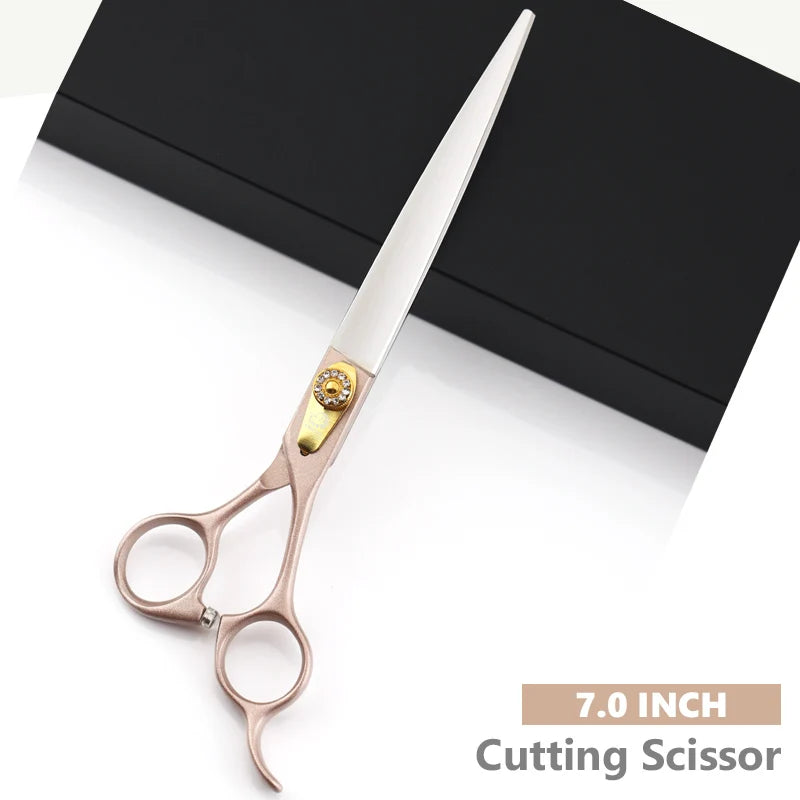 FIRELION 7.0/7.5 Inch 440C Steel Dog Curved Scissors Pet Grooming Scissors Set  Professional Cutting/Thinning/Chunker Shears