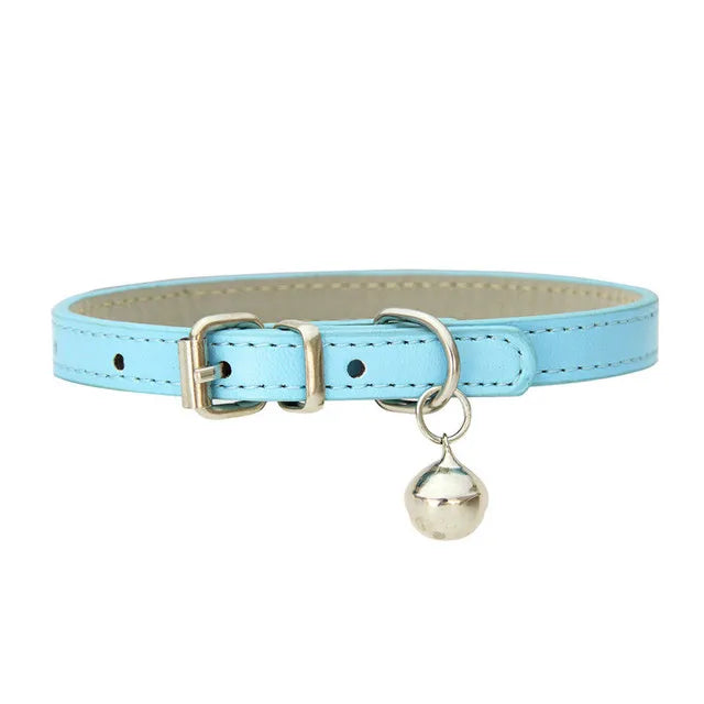 Cute Cat Collar Solid PU Leather Adjustable Pet Collars with Bells Cats Products for Puppy Kitten Outdoor Kitten Supplies