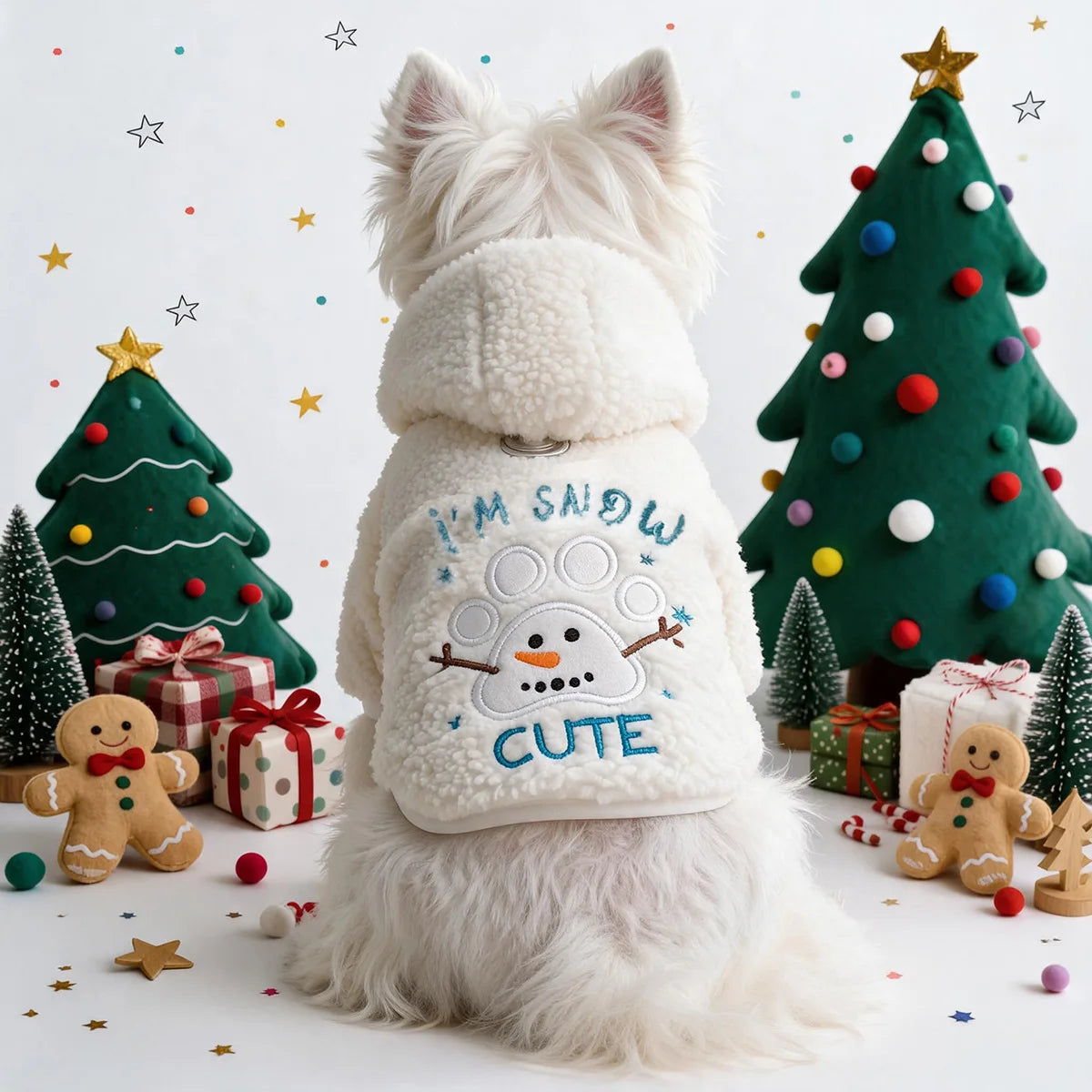 Cute Warm Plush Christmas Themed Pet Hoodies for Small Dogs Puppies Winter Cold Weather Festive Stylish Pet Clothes