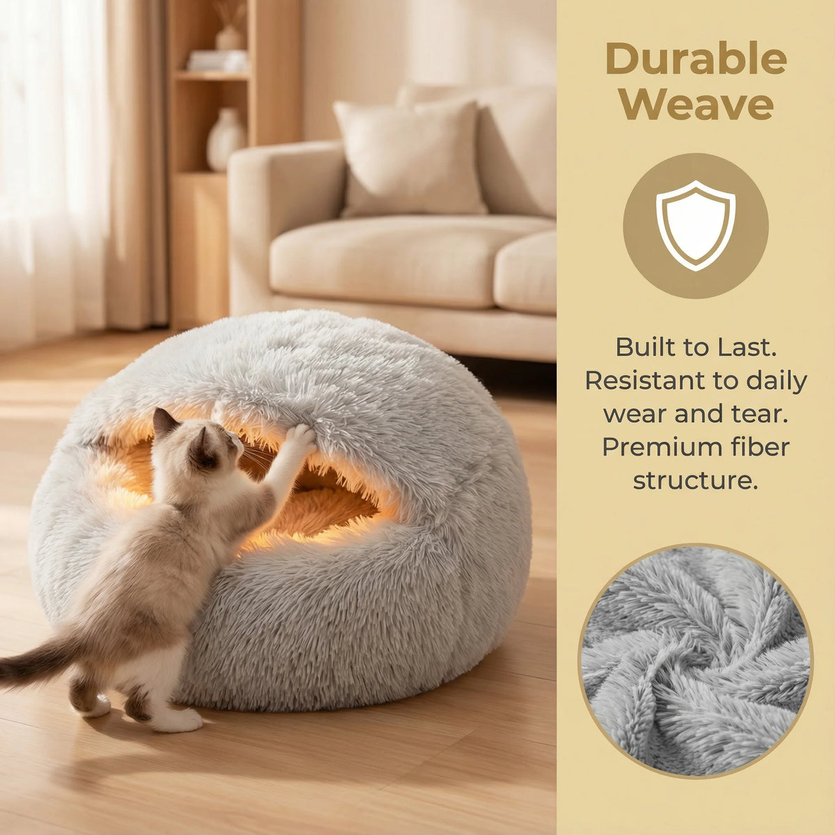 Winter Warm Cat Bed Shell Shape Closed Security Nest Soft Plush Pet House for Cats and Small Dogs