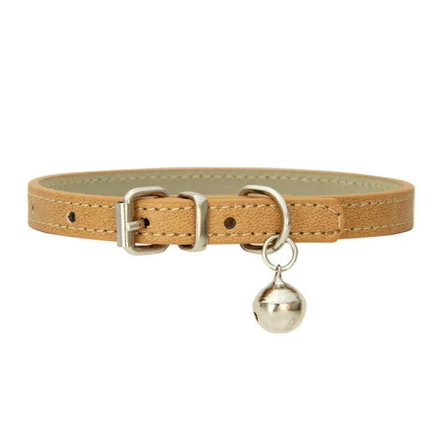 Cute Cat Collar Solid PU Leather Adjustable Pet Collars with Bells Cats Products for Puppy Kitten Outdoor Kitten Supplies